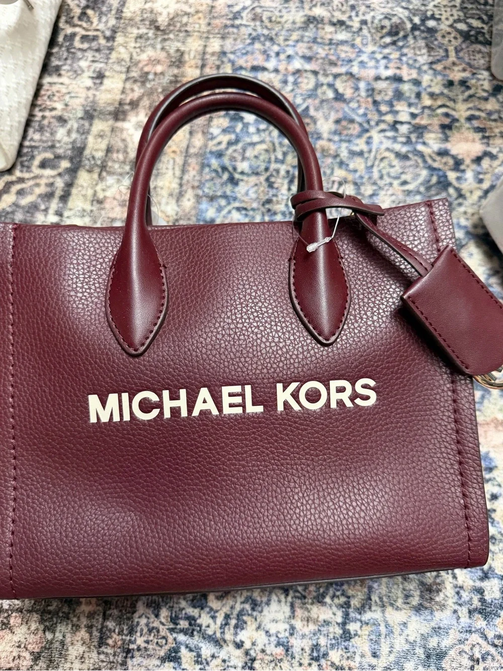 Michael Kors Wine Pebbled Leather Satchel with Gold Hardware
